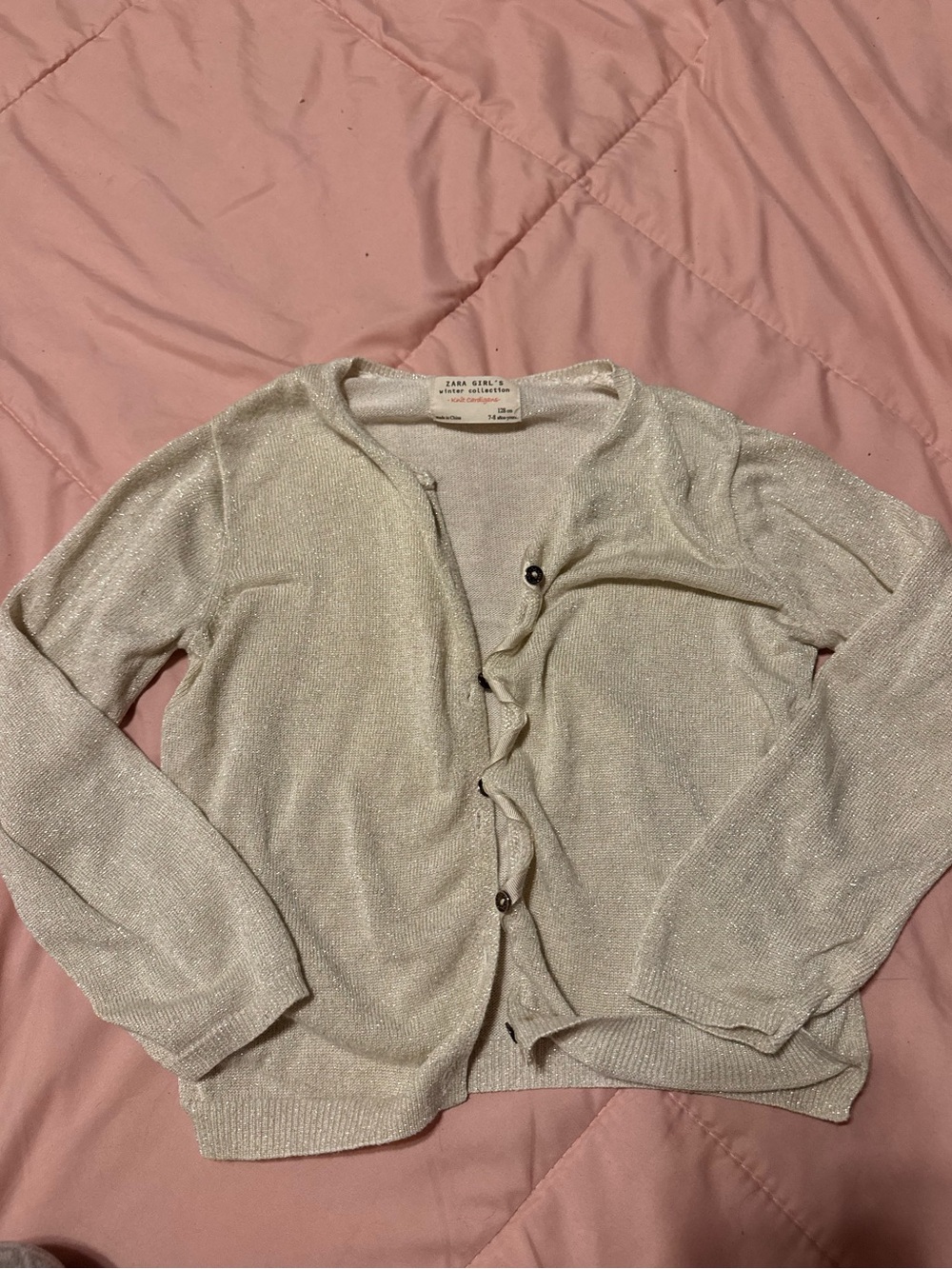 Zara Cream Shimmer Girls' Cardigan cropped size 7-8